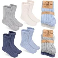 BRUBAKER Socken Kinder Wollsocken - Warme Wintersocken für Jungen und Mädchen (4-Paar, 4er-Pack) Flauschiges Socken Set mit Schafwolle - Winter Kindersocken