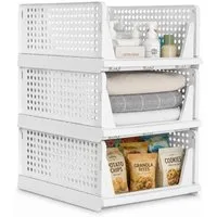 BlingBin Aufbewahrungskorb 3er Set Aufbewahrungskörbe stapelbare, Schrank Organizer (ordnungssystem, 3 St., 3tlg), ausziehbar Aufbewahrungsbox, für Bad Küche Schlafzimmer, Weiß
