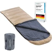 Skandika Deckenschlafsack Dundee Baumwollflanell, Koppelbar, Kopfteil mit Kordel (Reißverschluss mit Webband-Klemmschutz, Innentasche mit Klett), 3 Jahreszeiten, bis -20°C, Packsack mit Kompressionsbändern, 220x80cm