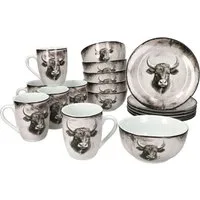 MamboCat Frühstücks-Geschirrset Toro 18tlg Frühstücksset Porzellan Kuhmotiv mit Müslischalen, Porzellan