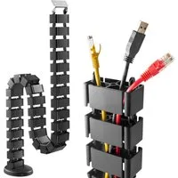RICOO Kabelführung Flexibler Kabelkanal aus ABS mit einzelnen Wirbeln schwarz Z0101-B (Aus ABS-Kunststoff, 1280mm Gesamtlänge, Wirbelsäulen-Aufbau, 1-St., Kabelführung 128cm, Größe der Elemente 68 x 36 x 42 mm, kürzbar), Kabelkanal flexibel Wirbel-Sy