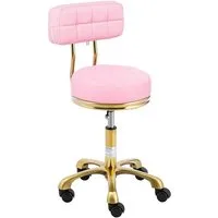 Physa Drehstuhl Rollhocker mit Lehne Friseurhocker 51 - 66 cm 150 kg Zartrosa & Golden, Zartrosa, Golden