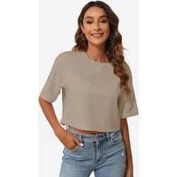 Imily Bela T-Shirt Damen Kurzarm Bauchfrei Top (Packung, 1-tlg., 1per-Pack) in Unifarbe