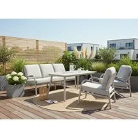 KONIFERA Gartenlounge-Set Fernando, (Set, 14-tlg., 1x 3er Bank, 2x Sessel, 4x Sitzauflagen, 5x Rückenauflagen, 1x Tisch), bestehend aus 2 Sesseln, 1 Sofa, 1 Tisch und Sitzauflagen