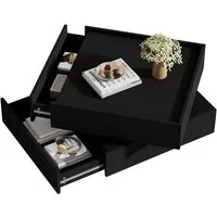 Merax Couchtisch mit drehbarer Tischplatte (60x60x38 cm), Wohnzimmertisch mit 2 Schubladen, Beistelltisch Kaffetisch Satztisch