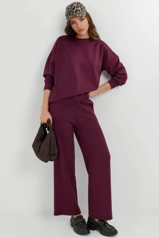 Modal Touch Rundhals Sweatshirt & Weite Beinform Hose Zweiteiliges Set