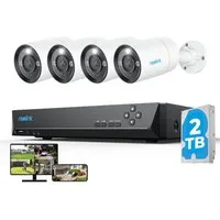 Reolink Überwachungskamera 12 MP Ultra HD PoE (Innenbereich, Außenbereich, 8-Kanal NVR mit 2TB HDD und 4 Bullet Kameras, Farbige Nachtaufnahme,Zwei-Wege-Audio,Dauernde 24/7 Aufzeichnung)