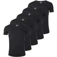 Young & Rich T-Shirt Herren Uni Basic 1702 tief-breit geschnittener Ausschnitt vintage Look (5er-Pack, 5-tlg., 5er-Pack) Rundhalsauschnitt unifarben kurzarm slim fit
