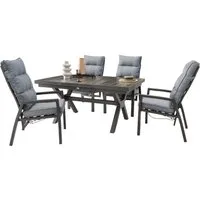 Destiny Garten-Essgruppe GARDA 4 HL + Ausziehtisch 160/210x100cm, anthrazit, (Set, 9-tlg., 4 Hochlehner stufenl. verstelb. inkl Polster 1 Tisch m. Synchronauszug), Aluminium, Keramikplatten