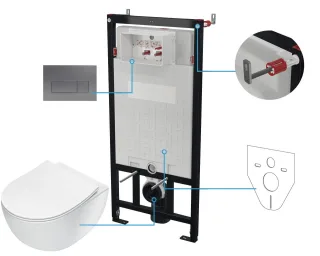 Neuesbad Wand-WC RIMLESS + WC-Sitz + Vorwandelement + CONTROL BUTTON Titan NB1DECDET6ZPW1