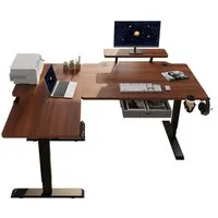 IvyIvy Computertisch L-förmiger, höhenverstellbarer Tisch mit Doppelbalkenstruktur (1-St), Höhenverstellbarer Bereich 69-115cm, braun