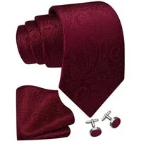 Moschen-Bayern Krawatte Seidenkrawatte Trachtenkrawatte Krawatte Herrenkrawatte Seide Rot Krawatten-Set - Krawatte + Einstecktuch + Manschettenknöpfe