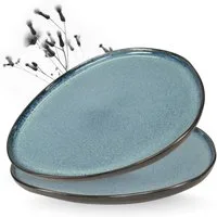 Moritz & Moritz Servierplatte ORGANIC Servierplatten 2er - Blau, Steinzeug, (Set, 2-tlg., Set), Spülmaschinengeeignet