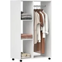 HOMCOM Garderobenschrank Kleiderschrank auf Rollen mit 1 Kleiderstange, 3 Regalen (Garderobenschrank, 1-St., Rollbarer Kleiderständer) für Flur, Schlafzimmer, 80 x 40 x 128 cm, Weiß