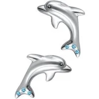 Goldene Hufeisen Paar Ohrstecker Delfin Ohrstecker aus 925 Sterling Silber mit Zirkonia Kristall (1 Paar, inkl. Etui), Rhodiniert