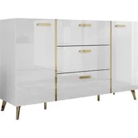 MIRJAN24 Kommode Picru 150 2D3SZ (mit zwei Drehtüren und drei Schubladen), Griffe und Füße in der Farbe Gold