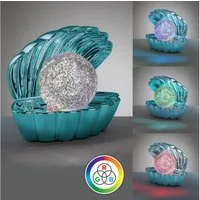 Reality Leuchten LED Tischleuchte SHELLY, Deko Tischlampe in Muschelform mit RGB Farbwechsel, 0,8W 15Lm, Ein-/Ausschalter, Farbwechsel, USB-Ladefunktion, LED fest integriert, RGB, Muschel Tischlampe mit Glitzerkugel und Farbwechsel inkl USB-Ladekabel