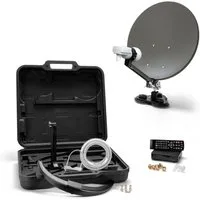 Xoro MCA 38 HD Set 38.5cm Camping SAT Antenne inkl. DVB-S2 Receiver SAT-Antenne (385 cm, Stahl, Camping‑Sat‑Anlage im Koffer mit 38,5‑cm Spiegel und Satfinder)