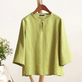ZANZEA Women Button Summer O-Neck 3/4 Sleeve Solid Blouses Casual Cotton Linen Shirts for Women Loose Fit