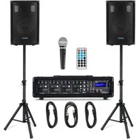 McGrey McGrey BP-210 Bandpack PA-Anlage 100 Watt Lautsprechersystem (Bluetooth, 50 W, inkl. 4-Kanal Powermixer - USB/SD-Slot - Mikrofon, Kabel & Stative)