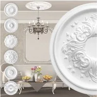 marbet design Wanddekoobjekt R-12 (Stuckrosette aus EPS Styropor, weiß, Zierelement, Stuck, Wanddeko Wohnzimmer Decke Polystyrol rund)