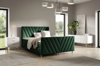 Boxspringbett Schlafzimmerbett CARLITO 140x200cm in Stoff Fresh Flaschengrün