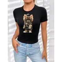 RMK Print-Shirt Damen Shirt kurzarm Rundhalsshirt coolen "Lederjacke Teddy Bär" aus Baumwolle