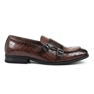 Braune vegane Lederschuhe mit doppeltem Monk Strap Loafer für Herren