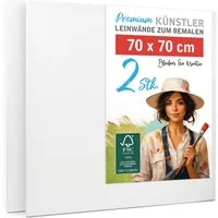 M MERCEO Leinwand 70x70cm Doppelpack, (zum Bemalen, Baumwolle, Keilrahmen,280g/m, 2-fach weiß vorgrundiert)