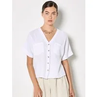 Apricot Blusentop Strukturierte Bluse mit V-Ausschnitt Einfarbig