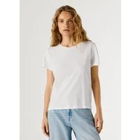 Pepe Jeans T-Shirt MEGAN mit Leinenanteil, Logostickerei auf der Brust