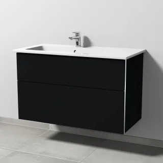 Sanipa 3way Keramik-Set Venticello Keramik-Waschtisch und Unterbau mit 2 Auszügen, Schwarz-Matt BS32508
