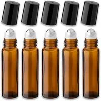 CK Verpackung GmbH Leerglas 5x Braune Glasflasche 10 ml Roll-On mit schwarzem Schraubverschluss