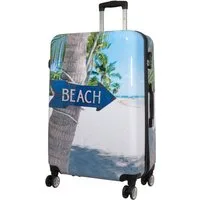 Trendyshop365 Hartschalen-Trolley Beach, bunter Koffer mit Strand-Motiv, 3 Größen, Zahlenschloss, Polycarbonat, Dehnfalte
