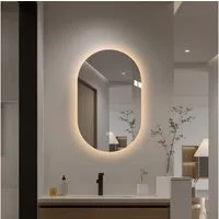 REDOM Spiegel Smart Wandmontierter LED-Touchscreen (Ovaler Rahmelloser Kosmetikspiegel mit Beleuchtung, Antibeschlag, Dimmbar mit Touch-Sensor, 1-St., 50*80cm)