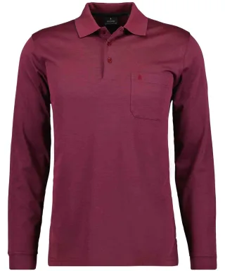RAGMAN - Softknit-Polo mit Brusttasche, Langarm beere - Gr. - 3XL