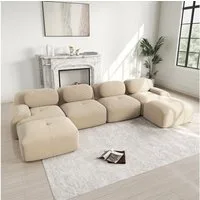 Odikalo 3-Sitzer modular kombinierbar Polstersofa Chaiselongue, Modulares U-Sofa ohne Montage, atmungsaktiver Cordstoff, 32D hochelastische Polsterung, extra-breite Armlehnen, haustierfreundlich und ergonomisch für Wohnzimmer und Schlafzimmer