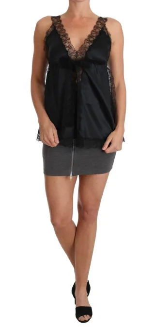 Dolce & Gabbana Lingerie Cami Noir Dentelle Soie Stretch pour femme