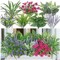 Kunstblumenstrauß 19 Stück Kunstpflanze Outdoor Wetterfest Künstliche Balkonpflanzen, Zaewry, für Balkonkasten Innen Außenbereich Outdoor Garten Deko