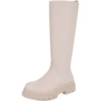 Ital-Design Modischer Damen Stiefel mit voluminösem Absatz Plateaustiefel (90153038) Blockabsatz Stiefel in Beige