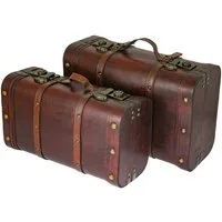 HMF Schatzkiste Schatztruhe aus Holz große Schatzkiste mit Schnappverschlüssen Vintage (2er Set, versch. Größen), Koffer für Kindergeburtstag Hochzeit oder Jubiläum, 40 + 45 cm, Peru