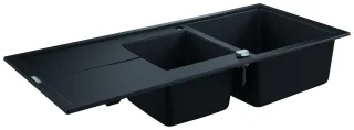 GROHE Kompositspüle K400 31643 2 Becken 1160x500mm mit ATF re/li granit schwarz, 31643AP0 31643AP0