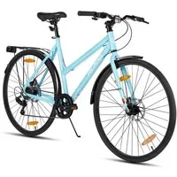 HILAND Cityrad 700C Herren Damen Student Aluminiumlegierung Pendler Stadtfahrrad, 7-Gang, mit Schutzblechen, Gepäckträger, Mechanische Scheibenbremse