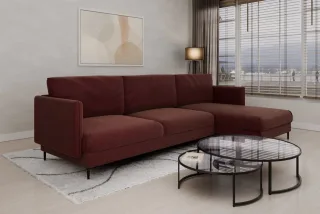 Ecksofa Designersofa HELMER MAX Stoff Baloo Bordeauxrot Ottomane Rechts