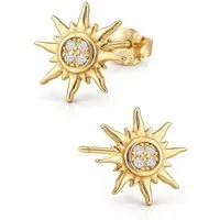 Goldene Hufeisen Paar Ohrstecker Sonne Gold Ohrringe 925 Silber 18kt Gelbgold vergoldet Zirkonia (inkl. Schmuckbox), Goldschmuck für Damen