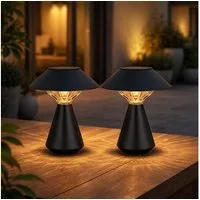 GLOBO LIGHTING LED Außen-Tischleuchte, LED-Leuchtmittel fest verbaut, Warmweiß, Solarlampe Außen Tischlampe LED Gartenlampe Tischleuchte 2er Set