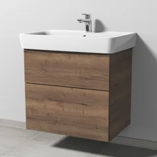 Sanipa 3way Waschtischunterbau zu Geberit Renova Plan Waschtisch mit 2 Auszügen, Eiche-Tabak SM87750