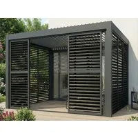 MCW Terrassendach Pergola 3x3m oder 3x4m Terassenvordach mit Rollos Lamellen anthrazit, Bedachung Lamellendach
