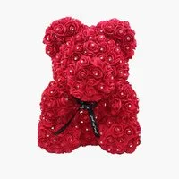 Kunstblume Teddybär aus Kunstblumen + Geschenk-Box mit Band, Valentinstag 40cm, HC