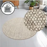 OTTO home Wollteppich Wolly, rund, Höhe: 14 mm, Wolle, handgewebt, Handweb Teppiche, Wohnzimmer, Schlafzimmer